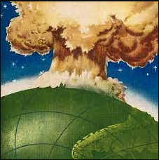 drawing of mushroom cloud on earth.