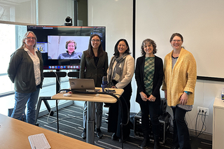 Sophia Hollick with thesis defense committee at Wright Lab.