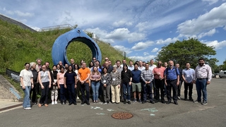 Group of people from ALICE collaboration outside of Wright Lab.