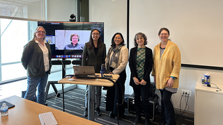 Sophia Hollick with thesis defense committee at Wright Lab.