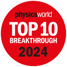 circle with text in it "PhysicsWorld Top 10 Breakthrough 2024".